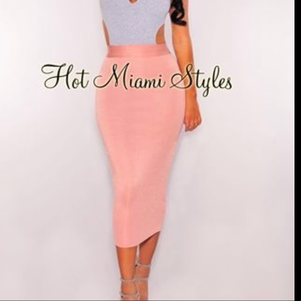 Hot Miami Styles pink stretch high waisted skirt